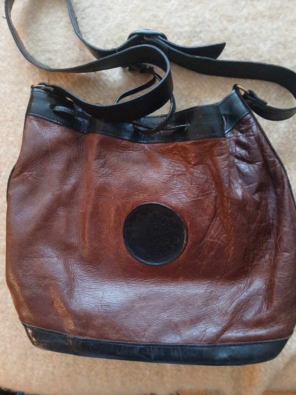 Vintage Pegabo Genuine Leather Bucket Bag – Brown & Black